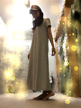 「GU（ジーユー）のアイテム（ワンピース、グレー系）」を使った、かばしまあゆみさん（レディース・154cm）の夏コーディネート