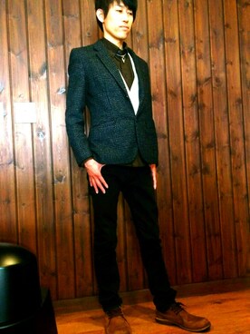 「HVC（エイチブイシー）のアイテム（パンツ）」を使った、セイジさん（メンズ・172cm）の冬コーディネート