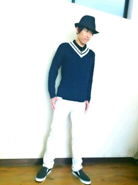 「HVC（エイチブイシー）のアイテム（パンツ）」を使った、セイジさん（メンズ・172cm）の冬コーディネート