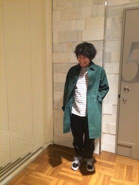 「アイテム（ステンカラーコート、グリーン系）」を使った、YOSHINOさん（メンズ・158cm）の冬コーディネート