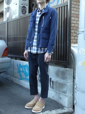 「ショート丈トップス」｜「アイテム（ミリタリージャケット）」を使った、FACTOTUMsendaiさん（メンズ・170cm）の春コーディネート