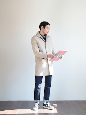 「アイテム（トレンチコート）」を使った、LOFIさん（メンズ・177cm）の春コーディネート