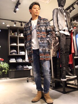 「DOWBL（ダブル）のアイテム（ブーツ）」を使った、SHINJIさん（メンズ・170cm）の冬コーディネート