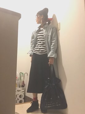 「ニットキャップ」｜「アイテム（シャツワンピース）」を使った、naocoさん（レディース・155cm）の春コーディネート