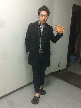「誕生日」｜「アイテム（ライダースジャケット）」を使った、棚kenさん（メンズ・172cm）の冬コーディネート