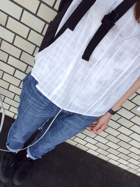 「CONVERSE（コンバース）のCONVERSE ハイカットスニーカー（スニーカー、ホワイト系）」を使った、KANNAさん（レディース）の夏コーディネート