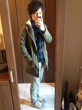 「TOPMAN（トップマン）のアイテム（ミリタリージャケット）」を使った、ta1さん（メンズ・170cm）の冬コーディネート
