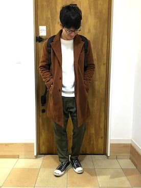 「アイテム（チェスターコート）」を使った、±30分さん（メンズ・171cm・20代）の冬コーディネート