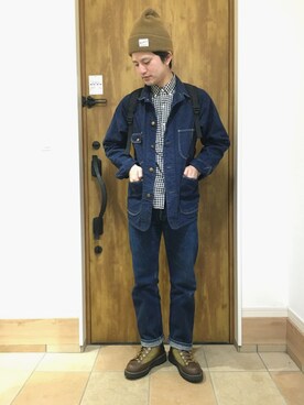 「orslow」｜「アイテム（カバーオール）」を使った、±30分さん（メンズ・171cm）の春コーディネート