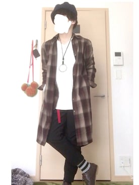 「ボーダーソックス」｜「アイテム（ハンチング/ベレー帽）」を使った、ましろさん（メンズ・165cm）の秋コーディネート