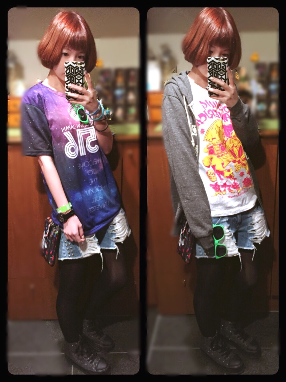 「2015年、ラストWEAR、ラストWEAR、カウントダウンジャパン15/16、フェス、フェススタイル、ライブ、ライブTシャツ、ライブスタイル、ショートパンツ、ショートヘア」｜「CDJ2015-2016のアイテム（Tシャツ/カットソー、パープル系）」を使った、＊ さきっちょ ＊さん（レディース・159cm）の冬コーディネートの1枚目の写真