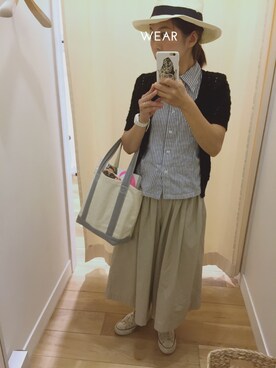 「usedのアイテム（シャツ/ブラウス、ブルー系）」を使った、KAMAさん（レディース・150cm）の夏コーディネート
