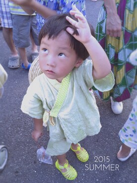 「Handmade（ハンドメイド）のアイテム（水着/着物・浴衣、グリーン系）」を使った、KAMAさん（レディース・150cm）の夏コーディネート