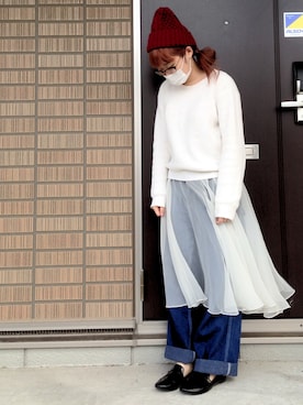 「ペインターパンツ」｜「アイテム（ワンピース/ドレス）」を使った、ちげまつ おがたさん（レディース・151cm）の秋コーディネート