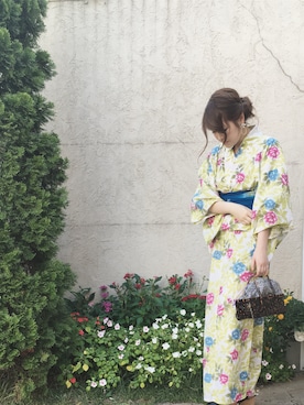 「アイテム（浴衣、グリーン系）」を使った、ayu◡̈さん（レディース・162cm）の夏コーディネート