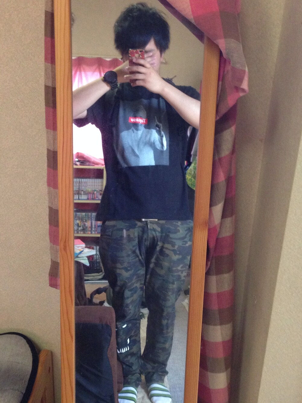 「ストリート、低身長、パンクドランカーズ」｜「PUNK DRUNKERSのアイテム（Tシャツ/カットソー、ブラック系）」を使った、しけーやさん（メンズ・163cm）の夏コーディネートの1枚目の写真