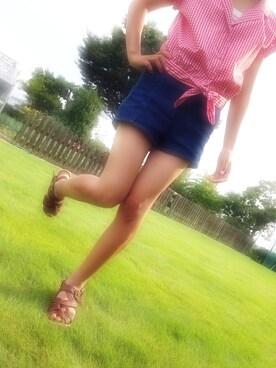 「WEGO（ウィゴー）のシャツ（シャツ/ブラウス、レッド系）」を使った、ももかさん（レディース・148cm）の夏コーディネート