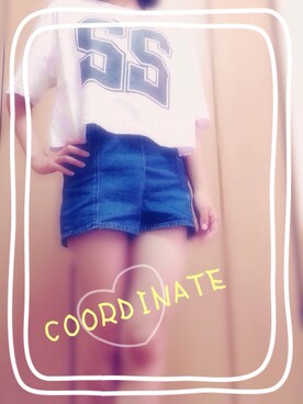 「WEGO（ウィゴー）のWEGO/トロピカルナンバー半袖Tシャツ（Tシャツ/カットソー、その他）」を使った、ももかさん（レディース・148cm）の夏コーディネート