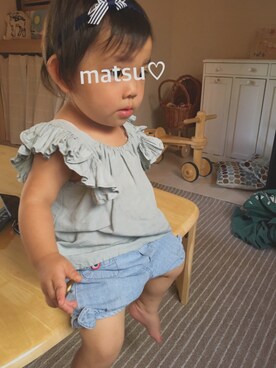 「OSHKOSH（オシュコシュ）のアイテム（デニムパンツ）」を使った、tou,matsuさん（キッズ・80cm）の夏コーディネート
