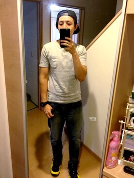 「Adam et Rope A・E・R（アダムエロペ）のアイテム（デニムパンツ）」を使った、つちのこさん（メンズ・174cm）の秋コーディネート