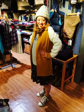 「SKOOKUM（スクーカム）のアイテム（その他アウター）」を使った、さゆるゆるさん（レディース・156cm）の秋コーディネート