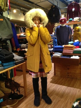 「MANASTASH（マナスタッシュ）のアイテム（シャツワンピース）」を使った、さゆるゆるさん（レディース・156cm）の秋コーディネート