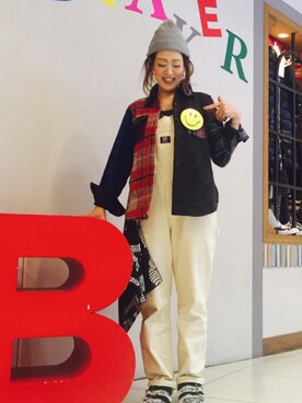 「ウールシャツ」｜「アイテム（サロペット/オーバーオール）」を使った、さゆるゆるさん（レディース・155cm）の秋コーディネート