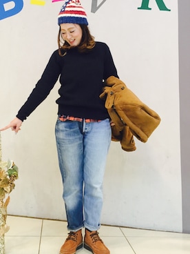 「星条旗」｜「アイテム（ダッフルコート）」を使った、さゆるゆるさん（レディース・155cm）の冬コーディネート