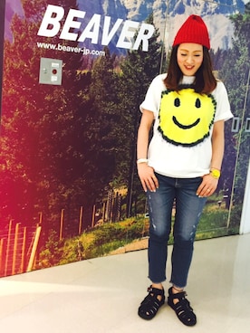 「ニコちゃん」｜「アイテム（ニットキャップ/ビーニー）」を使った、さゆるゆるさん（レディース・155cm）の春コーディネート