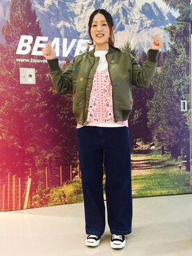 「バンダナ」｜「アイテム（MA-1）」を使った、さゆるゆるさん（レディース・155cm）の夏コーディネート