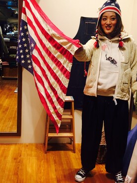 「and wander（アンドワンダー）のアイテム（ブルゾン）」を使った、さゆるゆるさん（レディース・155cm）の秋コーディネート