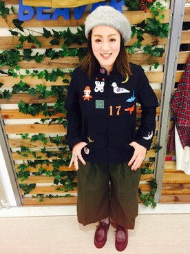 「パラブーツ」｜「アイテム（ハンチング/ベレー帽）」を使った、さゆるゆるさん（レディース・155cm）の秋コーディネート