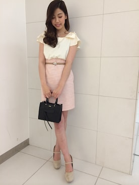 「MIIA（ミーア）のリボンショルダードッキングワンピース（ワンピース、ブルー系）」を使った、YURINAさん（レディース・166cm）の春コーディネート