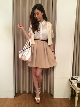 「MIIA（ミーア）のプチリボンドッキングワンピース（ワンピース、ベージュ系）」を使った、YURINAさん（レディース・166cm）の夏コーディネート
