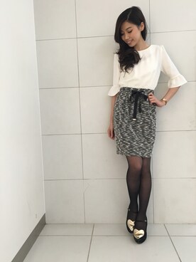 「MIIA（ミーア）のベルスリーブドッキングワンピース（ワンピース、ブラック系）」を使った、YURINAさん（レディース・166cm）の冬コーディネート