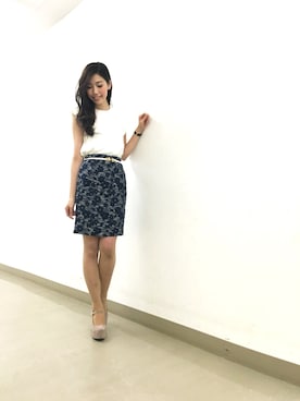 「MIIA（ミーア）のアイテム（スカート、ブルー系）」を使った、YURINAさん（レディース・166cm）の春コーディネート