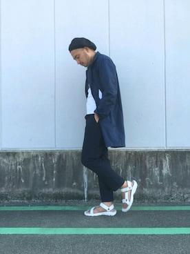 「CIAOPANIC TYPY（チャオパニックティピー）のアイテム（チェスターコート）」を使った、Yusuke Tanakaさん（メンズ・173cm）の夏コーディネート