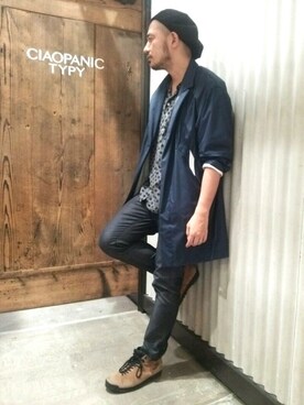 「CIAOPANIC TYPY（チャオパニックティピー）のアイテム（チェスターコート）」を使った、Yusuke Tanakaさん（メンズ・173cm）の夏コーディネート