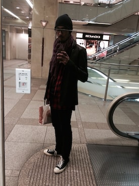 「CLOSED（クローズド）のアイテム（パンツ）」を使った、Fusanori Tsujiさん（メンズ・183cm）の秋コーディネート