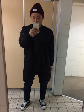 「H&M（エイチ・アンド・エム）のアイテム（ミリタリージャケット）」を使った、梨沙男'19さん（メンズ・171cm）の冬コーディネート