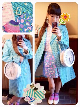 「柄×柄」｜「アイテム（トレンチコート）」を使った、ミーコさん（レディース・156cm）の春コーディネート