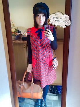 「レトロワンピース」｜「アイテム（ハンチング/ベレー帽）」を使った、ミーコさん（レディース・156cm）の秋コーディネート