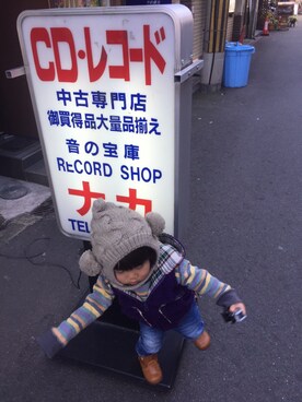 「アイテム（ベスト、パープル系）」を使った、トキさん（キッズ・80cm）の冬コーディネート