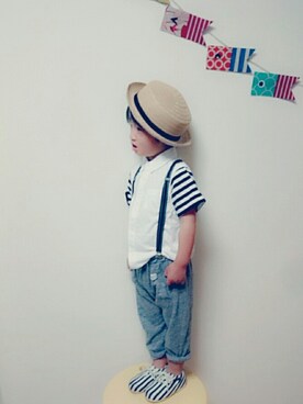 「スウェット×シャツ」｜ticさん（キッズ・100cm）の春コーディネート