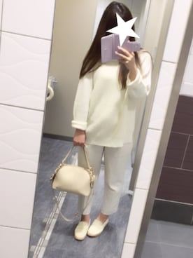 「SLOBE IENA（スローブイエナ）のWO/NY ワッフルニットプルオーバー◆（ニット/セーター、ホワイト系）」を使った、ポポさん（レディース・158cm）の秋コーディネート