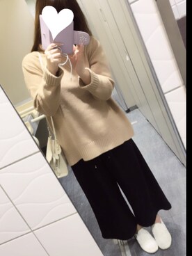 「MERCURYDUO（マーキュリーデュオ）の【DUO】 圧縮タートルKT（ニット/セーター、イエロー系）」を使った、ポポさん（レディース・158cm）の秋コーディネート