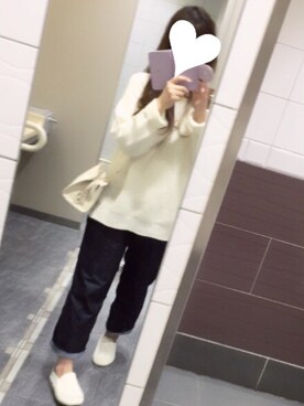 「SLOBE IENA（スローブイエナ）のWO/NY ワッフルニットプルオーバー◆（ニット/セーター、ホワイト系）」を使った、ポポさん（レディース・158cm）の秋コーディネート