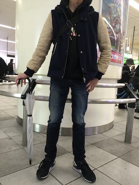 「UNITED ARROWS（ユナイテッドアローズ）のアイテム（スタジャン）」を使った、りょーへいさん（メンズ・178cm）の冬コーディネート