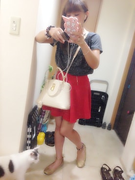 「レッドコーデ」｜「アイテム（バレエシューズ）」を使った、S3さん（レディース・152cm）の夏コーディネート