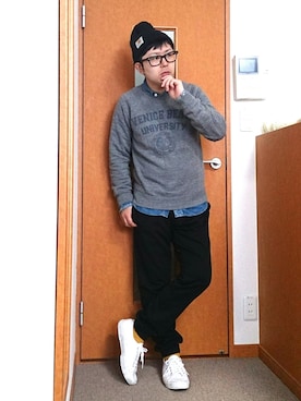 「スウェット×シャツ」｜和也さん（メンズ・160cm）の秋コーディネート